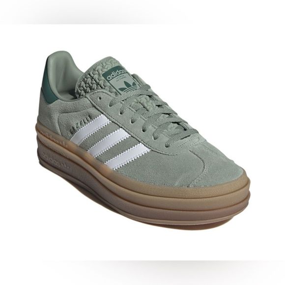 NWT Adidas Gazelle Bold Platform Gum Sole Shoes Silver Green Women’s Size 6 - Picture 2 of 14